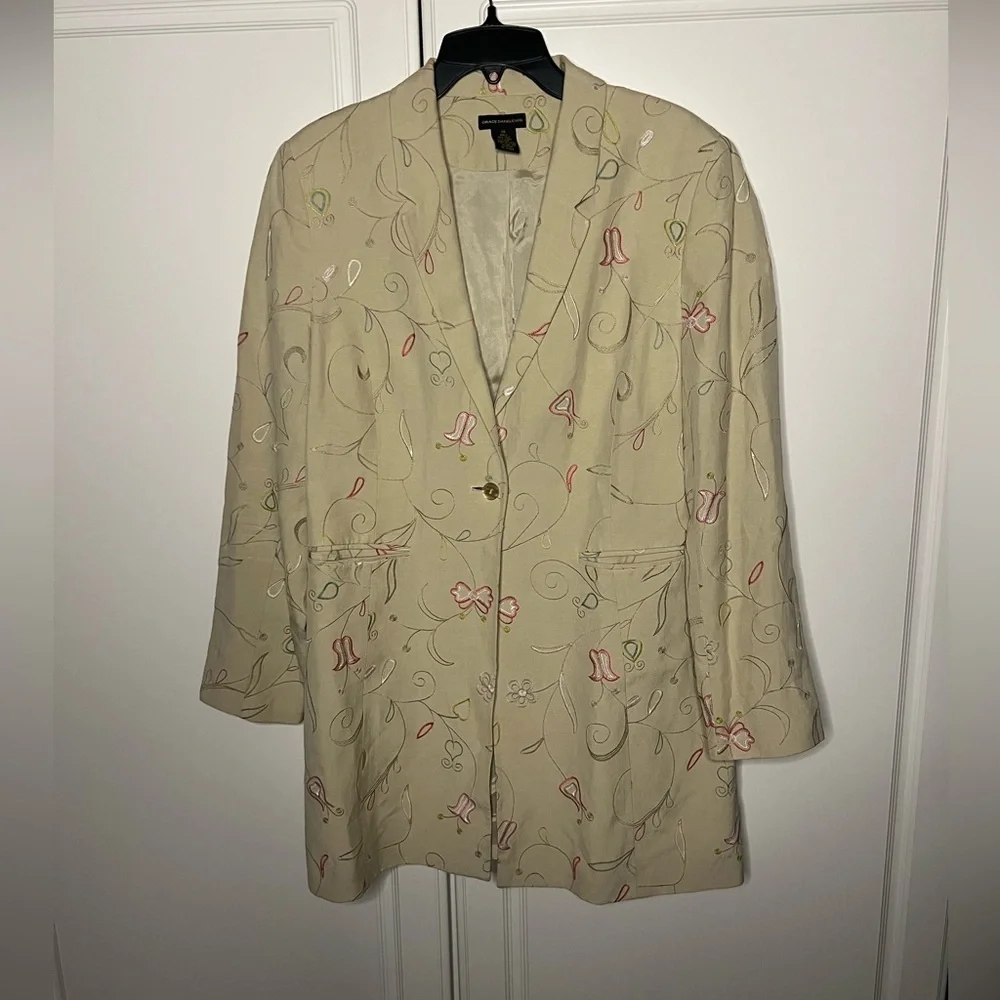 Grace Dane Lewis silk-linen embroidered blazer